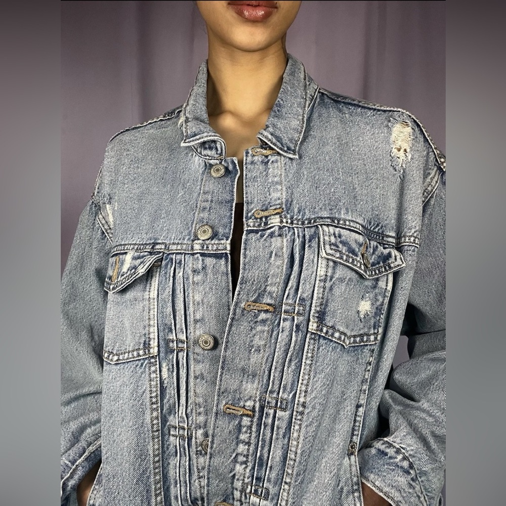 Old Navy Light Wash Distressed Denim Jacket Size XXL Classic Streetwear Baggy 90